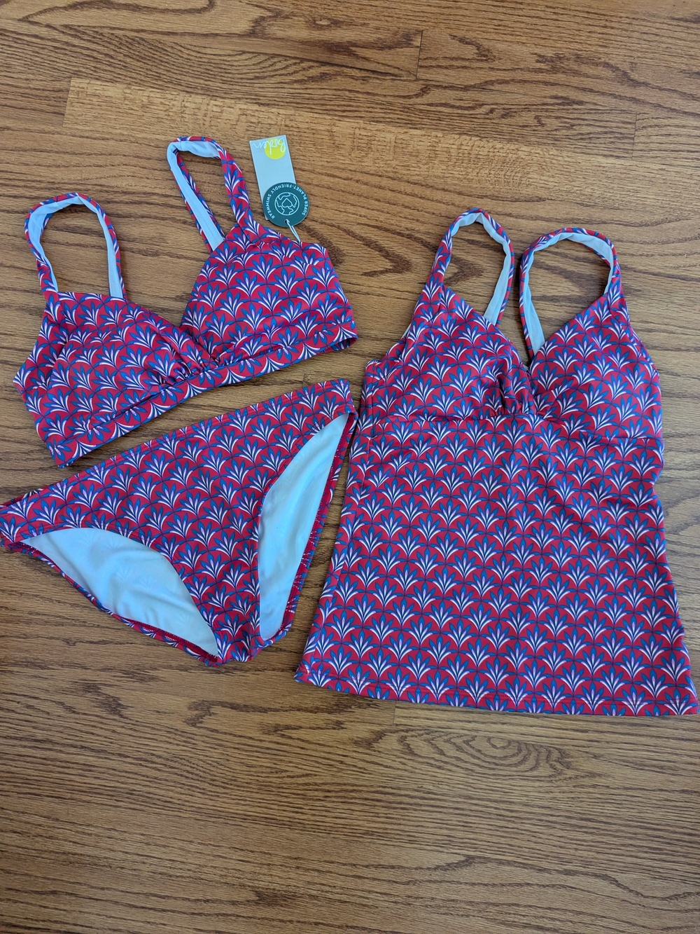 Boden Women's Red and Blue Patterned Tankini & Bikini Set